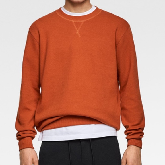 ZARA Men's Orange Sweatshirt Crewneck Sweater Small 38 - Picture 1 of 3